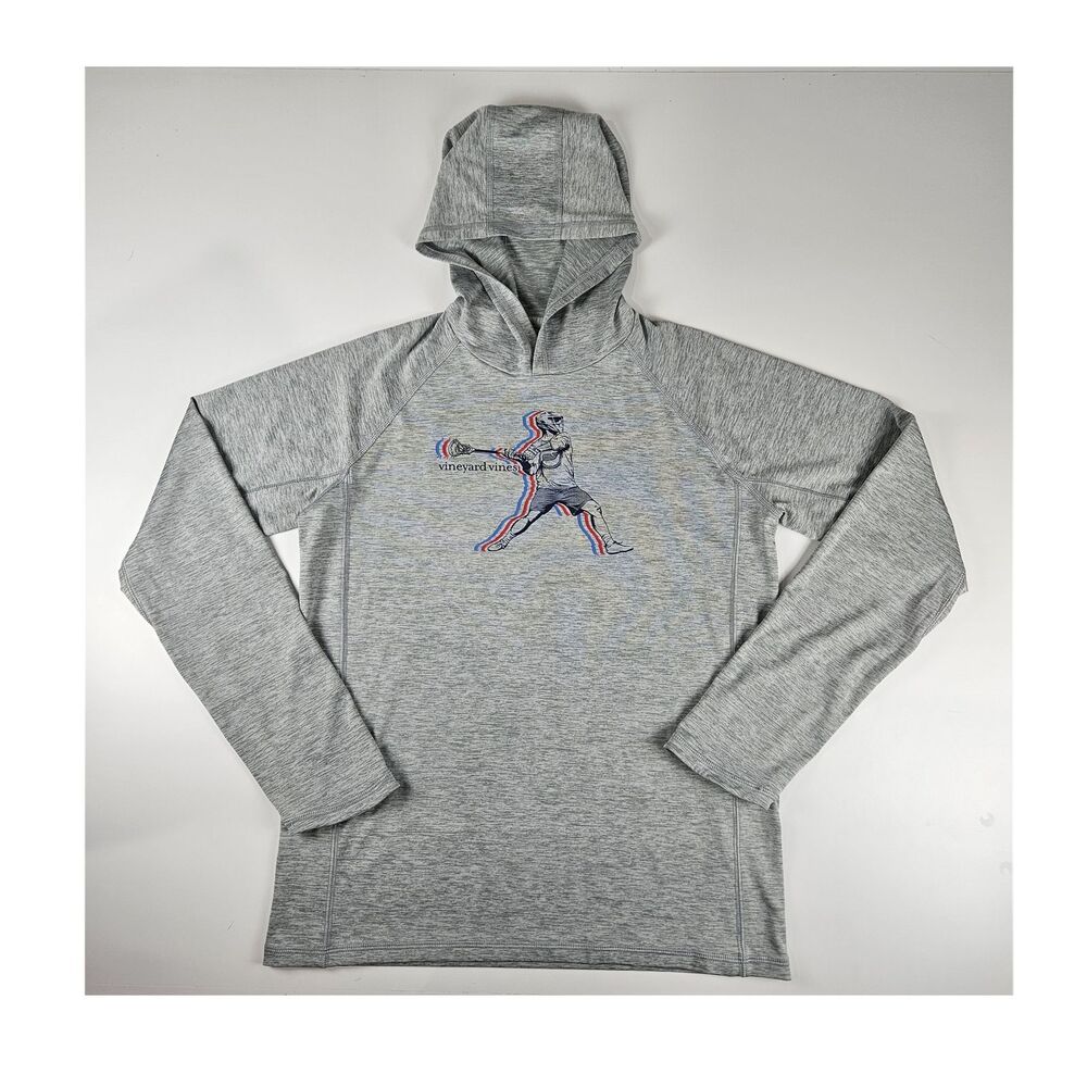Vineyard Vines Performance Kid's Pullover Hoodie Gray Lacrosse Graphic Youth XL